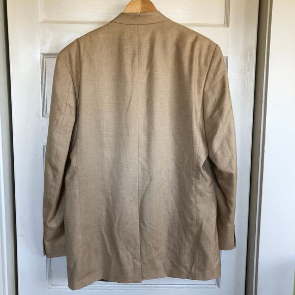 Chaps Linen Blend Blazer Tan Herringbone Sport Coat Jacket Size 42L Preppy - Picture 2 of 12
